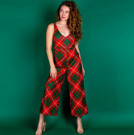 Women's checked stylish high-waisted wide-leg casual jumpsuit
