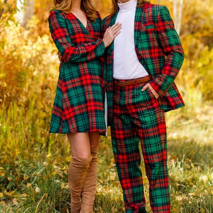 Retro red and green checkered casual suit set