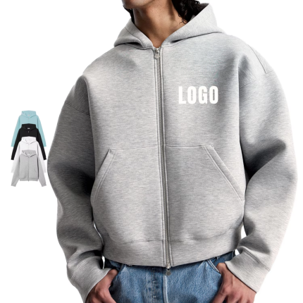 Heavyweight 100% Cotton Cropped Zipup Pullover Hoodies for Men High Quality Custom Logo 500gsm Blank Boxy Zip up Hoodie