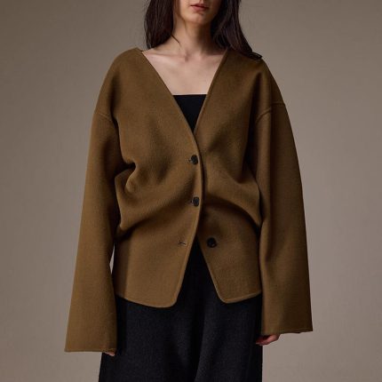 Customized Oversized Woolen Coats Luxury Short Double Faced Real Cashmere Wool Coat