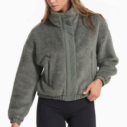 Factory OEM Manufacturers Fuzzy Polar Fleece Full Zip Jacket With Pockets for Women