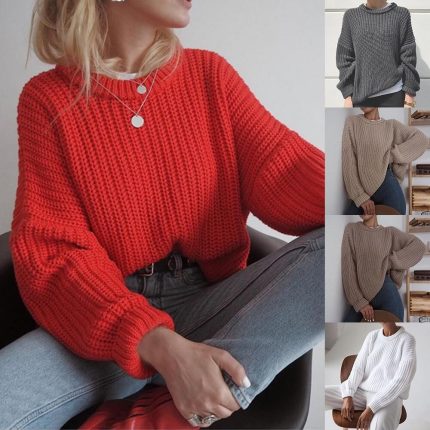 Round Neck Fashion Pullover Sweater Women's Solid Color Loose Women's Knitwear