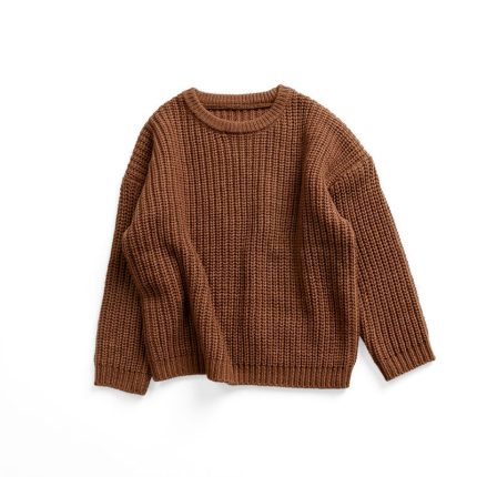 Autumn Winter Knitted Pullover Sweater for Girls Solid Color Long Sleeves Simple Design Made From Cotton