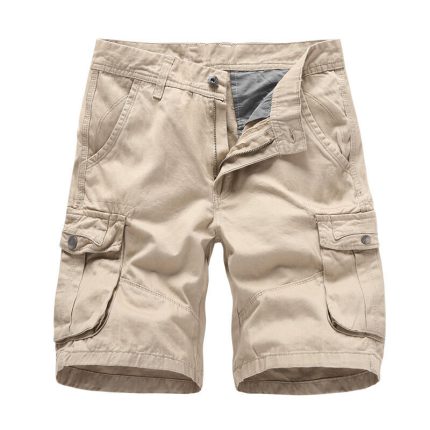 Men's Mid Waist Cotton Cargo Shorts 100% Cotton Summer Workwear Casual Pants Multi-Pocket Straight